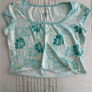 Tropical white and blue crop top